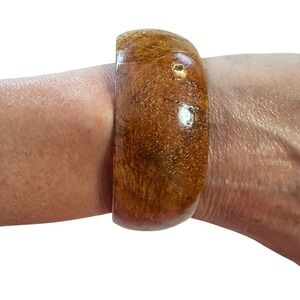 Bangle Natural Wood Grain Bracelet Chunky Wide‎ Round Brown Fall Boho Hippie